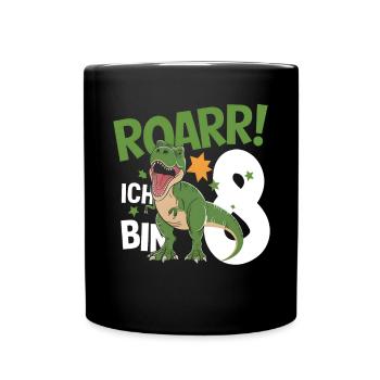 8. Geburtstag 8 Jahre Dino Dinosaurier Fan - Tasse einfarbig - Schwarz - Vorne
