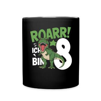8. Geburtstag 8 Jahre Dino Dinosaurier Fan - Tasse einfarbig - Schwarz - Vorne