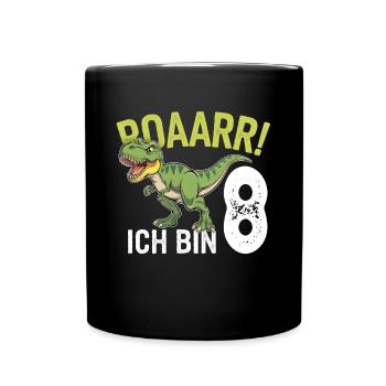8. Geburtstag 8 Jahre Dino Dinosaurier Fan - Tasse einfarbig - Schwarz - Vorne