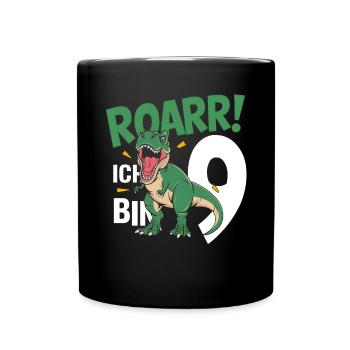 9. Geburtstag 9 Jahre Dino Dinosaurier Fan - Tasse einfarbig - Schwarz - Vorne
