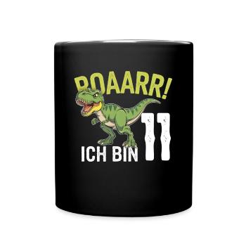 11. Geburtstag 11 Jahre Dino Dinosaurier Fan - Tasse einfarbig - Schwarz - Vorne