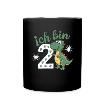 2. Geburtstag 2 Jahre Dino Dinosaurier Fan - Tasse einfarbig - Schwarz - Vorne
