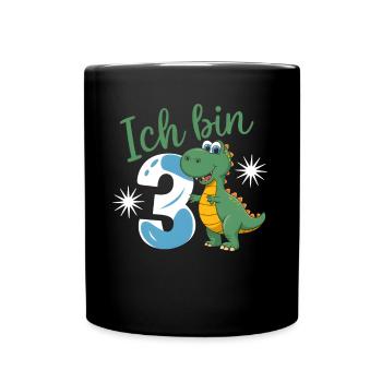 3. Geburtstag 3 Jahre Dino Dinosaurier Fan - Tasse einfarbig - Schwarz - Vorne