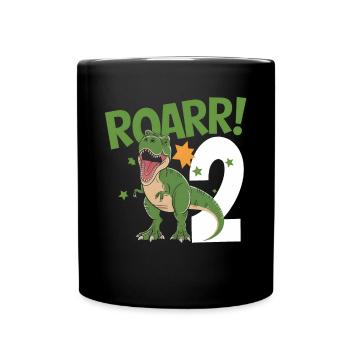2. Geburtstag 2 Jahre Dino Dinosaurier Fan - Tasse einfarbig - Schwarz - Vorne