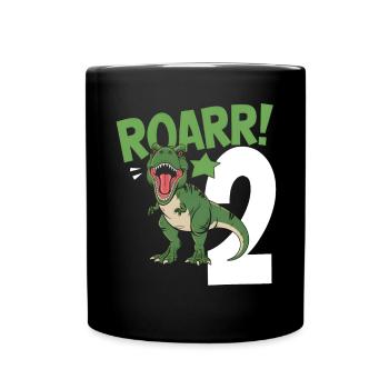 2. Geburtstag 2 Jahre Dino Dinosaurier Fan - Tasse einfarbig - Schwarz - Vorne
