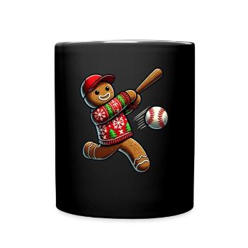 Baseball Weihnachten Lebkuchenmann Baseball - Tasse einfarbig - Schwarz - Vorne