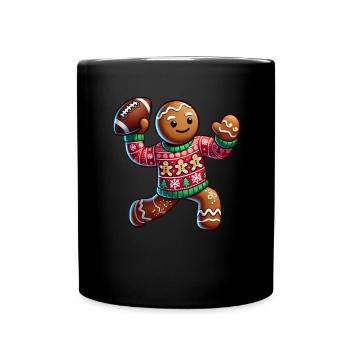 Fußball Weihnachten Lebkuchenmann Fußball - Tasse einfarbig - Schwarz - Vorne