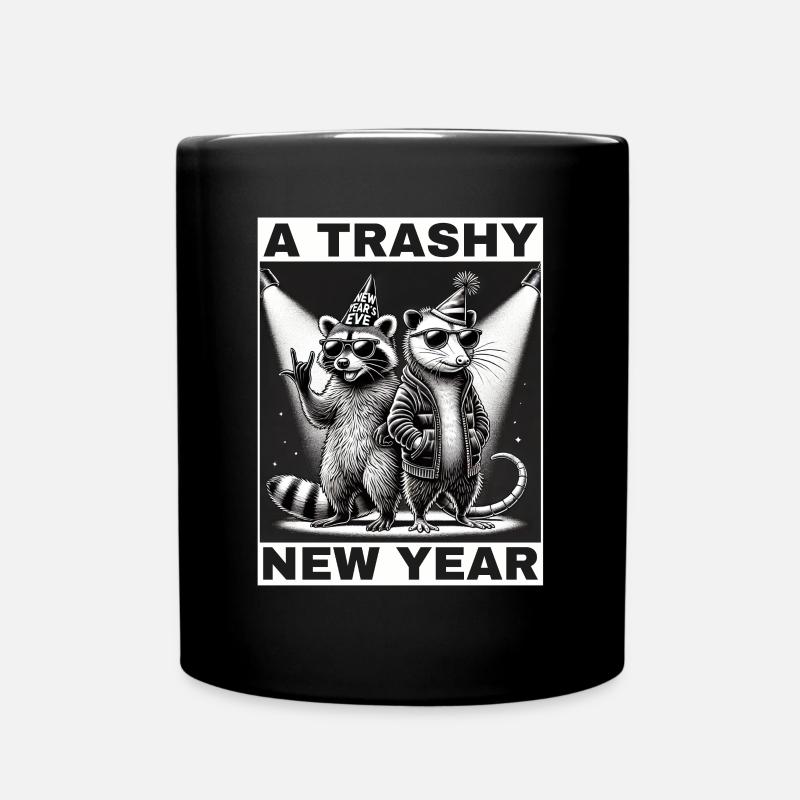 Waschbär Opossum Silvester 2025 Waschbär - Tasse einfarbig - Schwarz