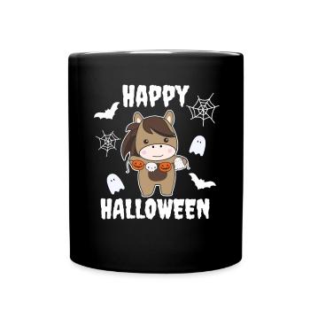 Cheval heureux Halloween citrouille chauve-souris costume - Mug uni - noir - Devant