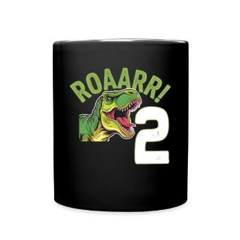 2. Geburtstag 2 Jahre Dino Dinosaurier Fan - Tasse einfarbig - Schwarz - Vorne