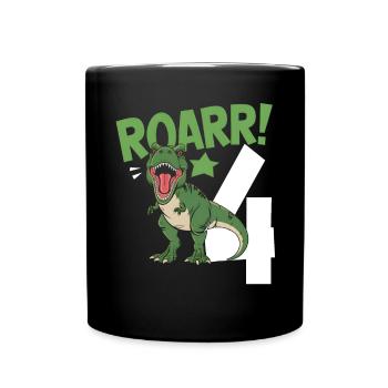 4. Geburtstag 4 Jahre Dino Dinosaurier Fan - Tasse einfarbig - Schwarz - Vorne
