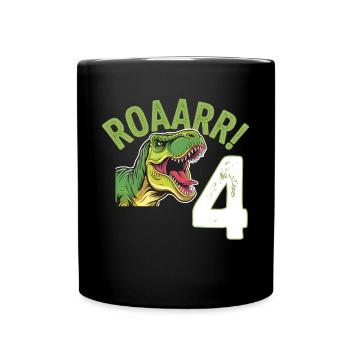 4. Geburtstag 4 Jahre Dino Dinosaurier Fan - Tasse einfarbig - Schwarz - Vorne