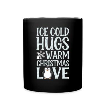 Penguin Christmas Cold Hugs Warmth - Full Colour Mug - black - Front
