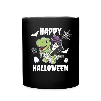 Cat Happy Halloween T-Rex Mummy Costume - Full Colour Mug - black - Front