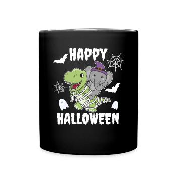 Elephant Happy Halloween T-Rex Mummy Costume - Full Colour Mug - black - Front
