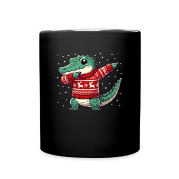 Weihnachten Krokodil Lustig Krokodil Hässlich - Tasse einfarbig - Schwarz - Vorne