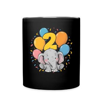2. Geburtstag Elefant Kindergeburtstag - Tasse einfarbig - Schwarz - Vorne