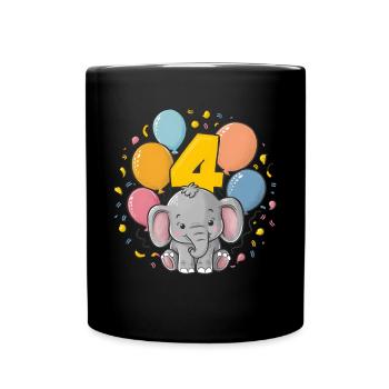 4th Birthday Elephant Children's Birthday Party - Full Colour Mug - black - Front