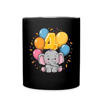 4th Birthday Elephant Children's Birthday Party - Full Colour Mug - black - Front