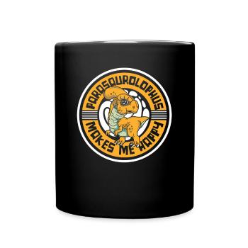 Makes Me Happy Parasaurolophini Dinosaur - Full Colour Mug - black - Front