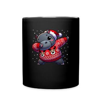 Weihnachten Nilpferd Ugly Christmas - Tasse einfarbig - Schwarz - Vorne