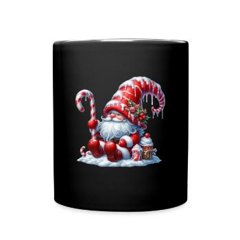 Gnome de Noël avec canne à sucre et cupcake - Mug uni - noir - Devant