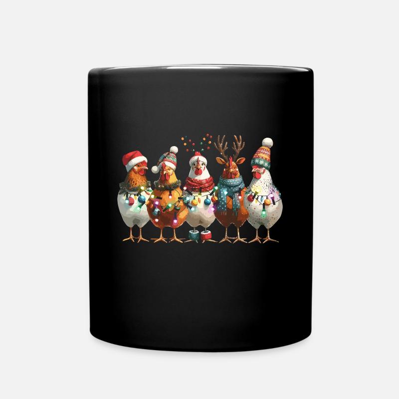 Poules de Noël avec guirlandes lumineuses et chapeaux - Mug uni - noir