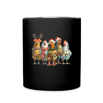 Fröhliche Festliche Hühner in Weihnachtsstimmung - Tasse einfarbig - Schwarz - Vorne