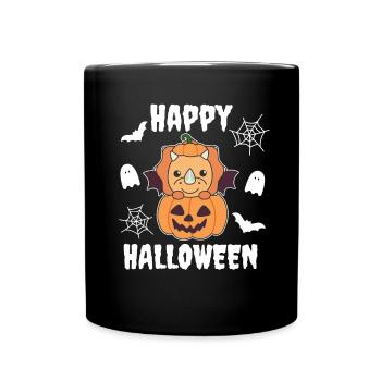 Triceratops Happy Halloween Pumpkin Bat - Full Colour Mug - black - Front