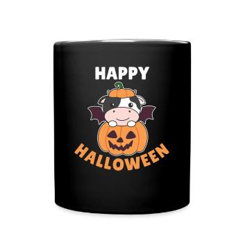 Cow Happy Halloween Pumpkin Bat Costume - Full Colour Mug - black - Front
