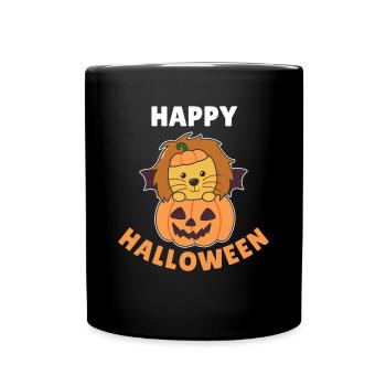 Lion Happy Halloween Pumpkin Bat Costume - Full Colour Mug - black - Front