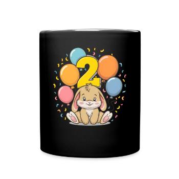 2. Geburtstag Hase Kaninchen Kindergeburtstag - Tasse einfarbig - Schwarz - Vorne