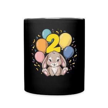 2. Geburtstag Hase Kaninchen Kindergeburtstag - Tasse einfarbig - Schwarz - Vorne