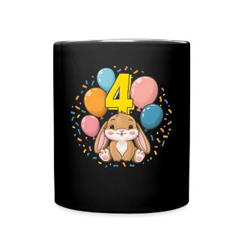 4th Birthday Bunny Rabbit Children's Birthday Party - Full Colour Mug - black - Front