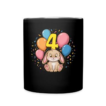 4th Birthday Bunny Rabbit Children's Birthday Party - Full Colour Mug - black - Front