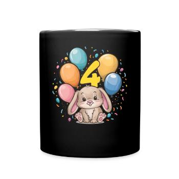 4th Birthday Bunny Rabbit Children's Birthday Party - Full Colour Mug - black - Front