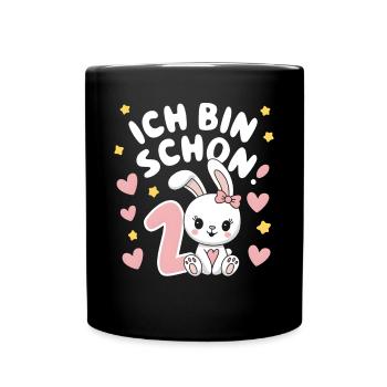2. Geburtstag Hase Häschen Kindergeburtstag - Tasse einfarbig - Schwarz - Vorne
