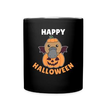 Platypus Happy Halloween Pumpkin Bat - Full Colour Mug - black - Front
