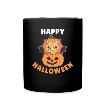 Triceratops Happy Halloween Pumpkin Bat - Full Colour Mug - black - Front