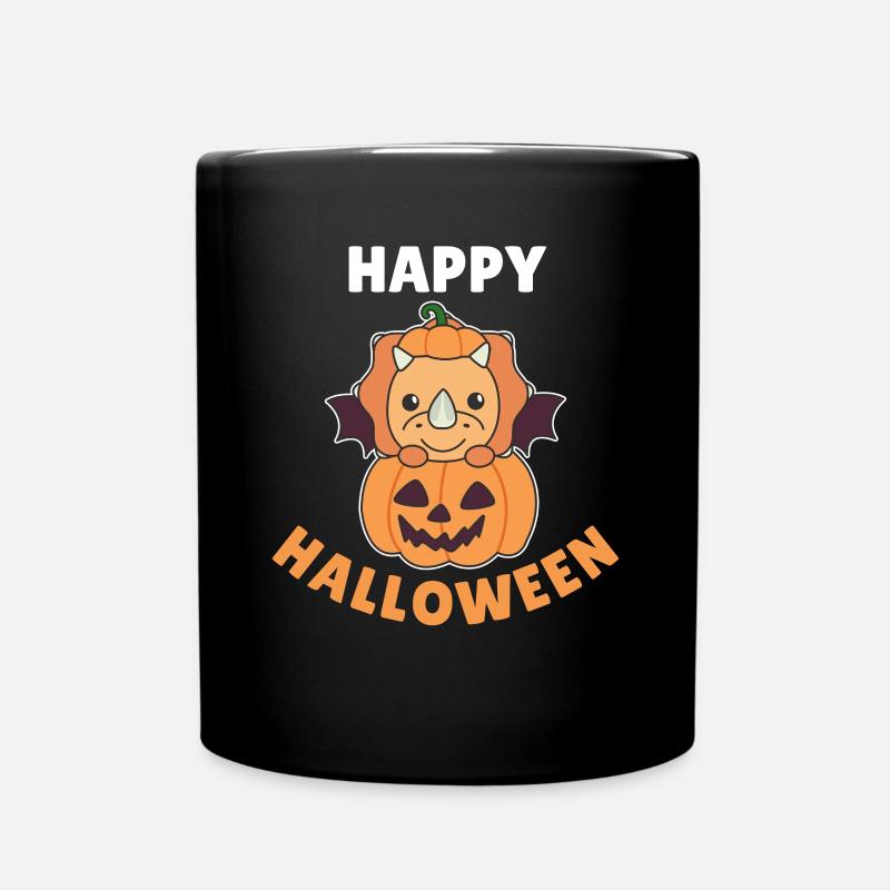 Triceratops Joyeux Halloween Citrouille Chauve-souris - Mug uni - noir