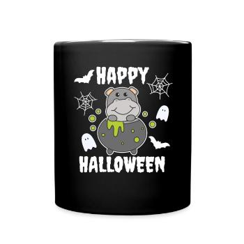 Hippo Happy Halloween Witch's Cauldron Bat - Full Colour Mug - black - Front