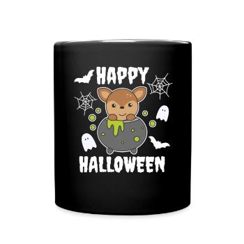 Reh Happy Halloween Hexenkessel Fledermaus - Tasse einfarbig - Schwarz - Vorne