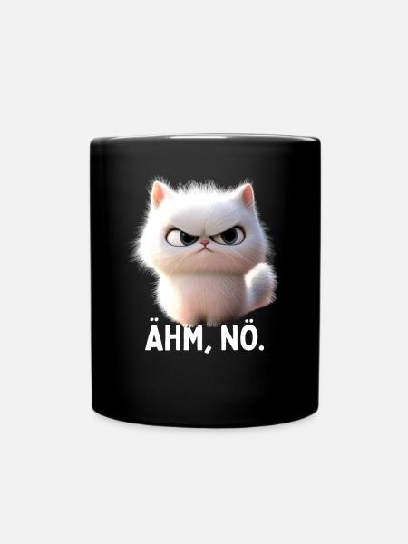 Ähm Nö Katze Nein No Faulenzer Neinsagen Katzen - Tasse einfarbig - Schwarz