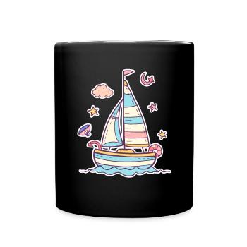 Segeln Comic Look - Tasse einfarbig - Schwarz - Vorne