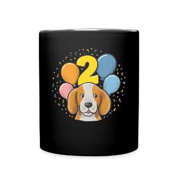 2. Geburtstag Hund Hündchen Kindergeburtstag - Tasse einfarbig - Schwarz - Vorne