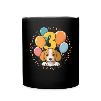 3. Geburtstag Hund Hündchen Kindergeburtstag - Tasse einfarbig - Schwarz - Vorne