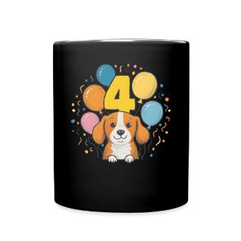 4th Birthday Dog Doggy Children's Birthday Party - Full Colour Mug - black - Front