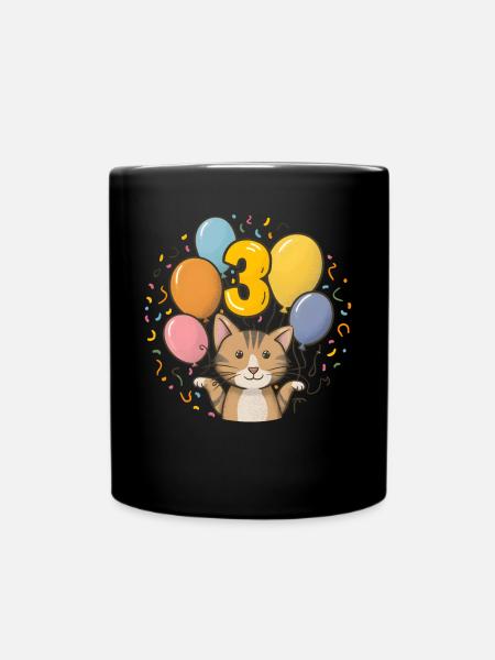 3. Geburtstag Katze Kätzchen Kindergeburtstag - Tasse einfarbig - Schwarz