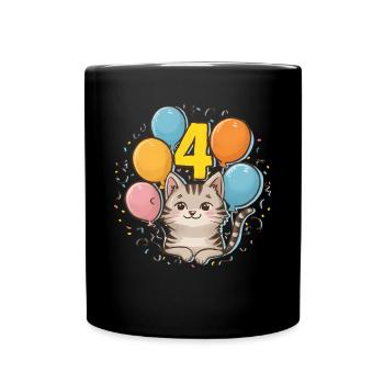 4th Birthday Cat Kitten Children's Birthday Party - Full Colour Mug - black - Front