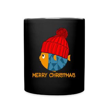 Little fish wishes you a Merry Christmas - Full Colour Mug - black - Front